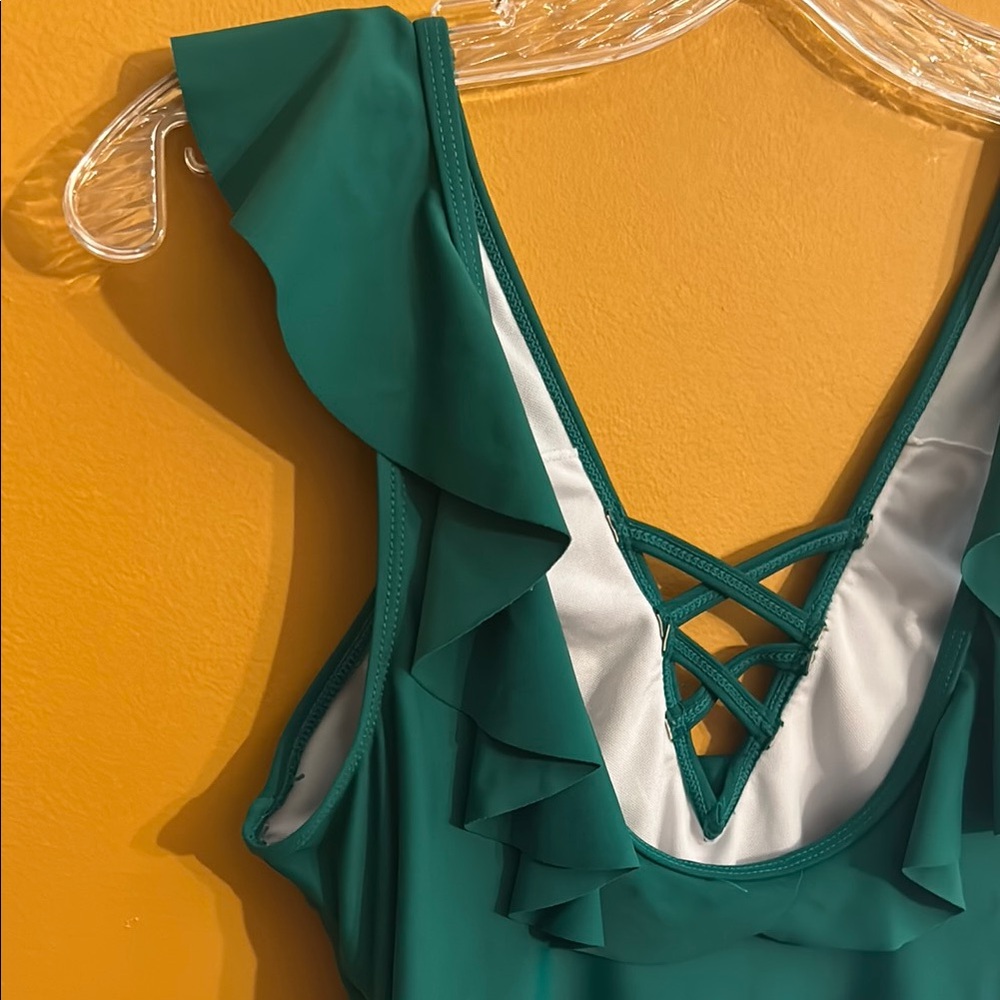 Green Ruffled One-Piece Swimsuit - Picture 4 of 5